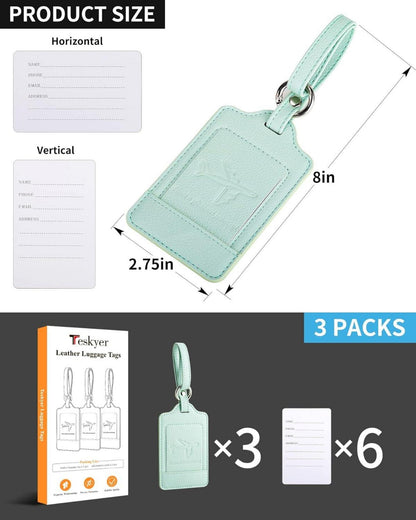 3er Set Kofferanhänger PU Leder Adressschild Reiseetikett Aqua Grün