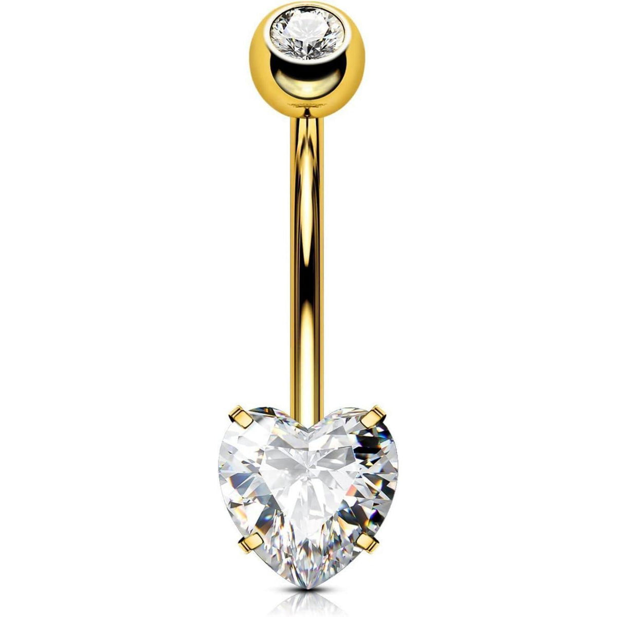 Bauchnabelpiercing Titan Herz mit Zirkonia, 14mm, 1.6mm