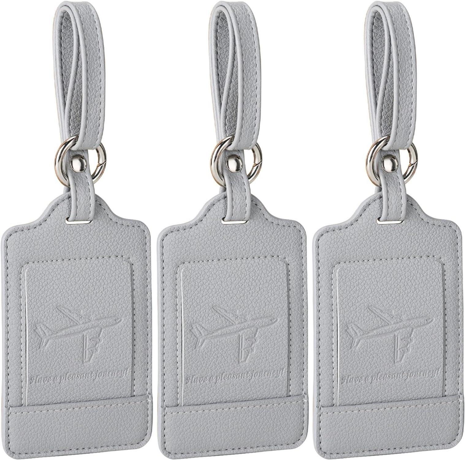 Kofferanhänger 3er Set Adressschild PU Leder Flugreise Grey