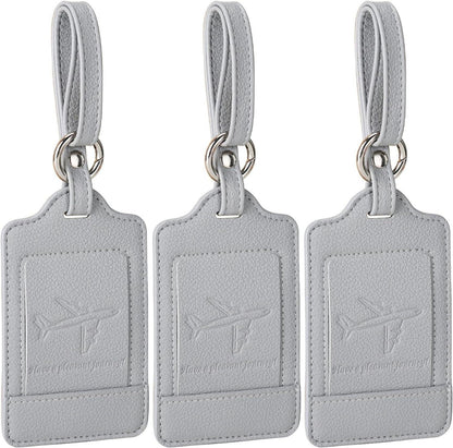 Kofferanhänger 3er Set Adressschild PU Leder Flugreise Grey