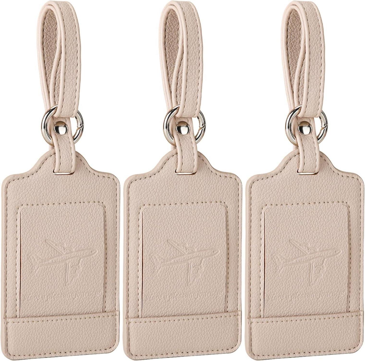 3er Set PU Leder Kofferanhänger mit Adressschild Beige
