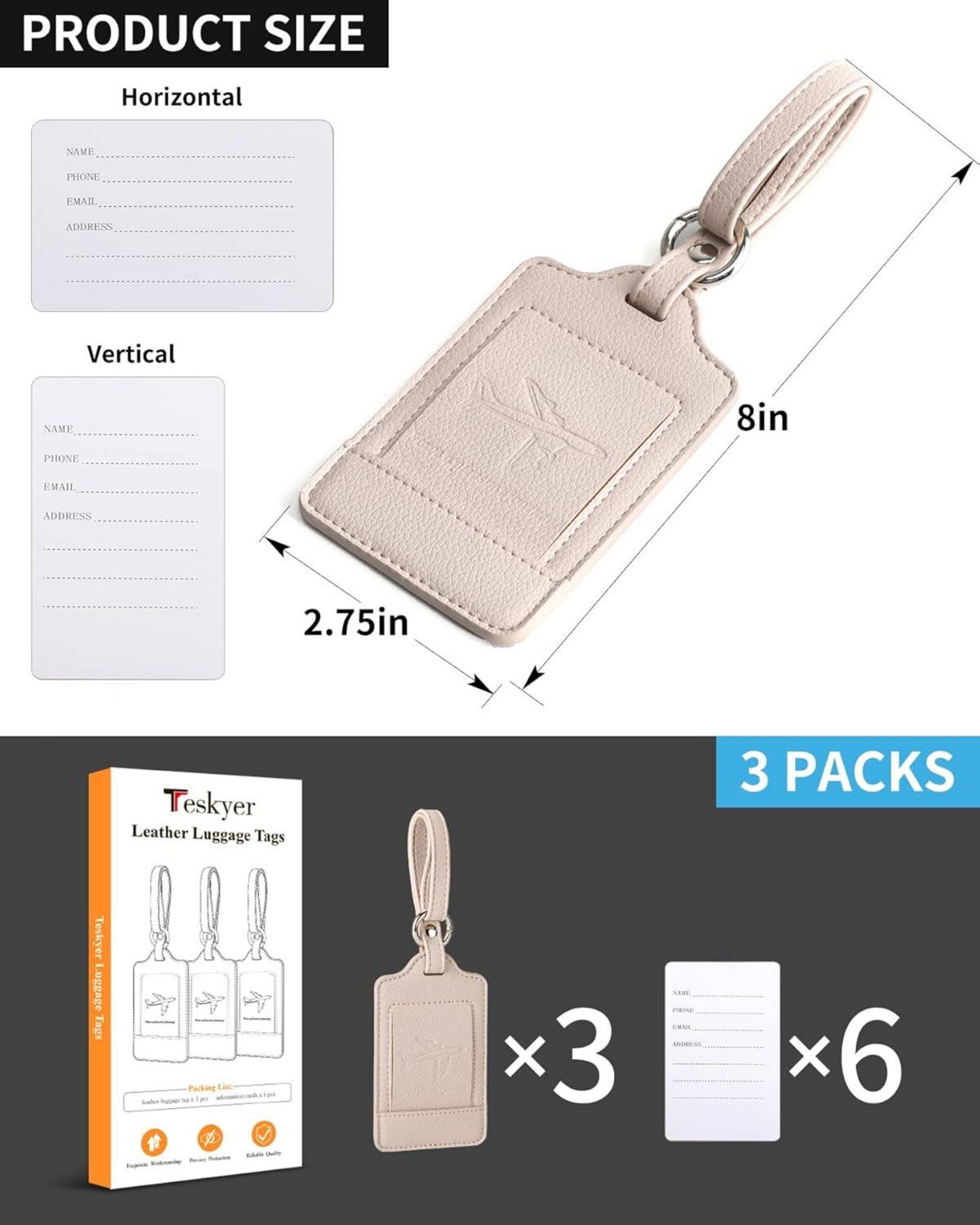 3er Kofferanhänger Set PU Leder Adressschild Reise Beige