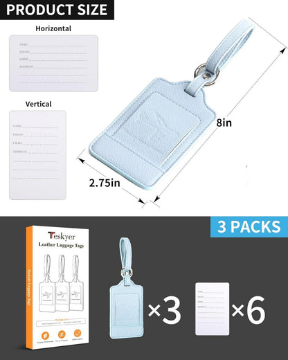 3er Set Kofferanhänger PU Leder Flugreise Gepäckanhänger Blau
