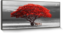 Moderne Rote Baum Leinwandbild Mit Schwarzem Rahmen 50x100cm