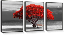 Rote Baum Bilder 3 Teilig Rahmen Schwarz Leinwand Wohnzimmer