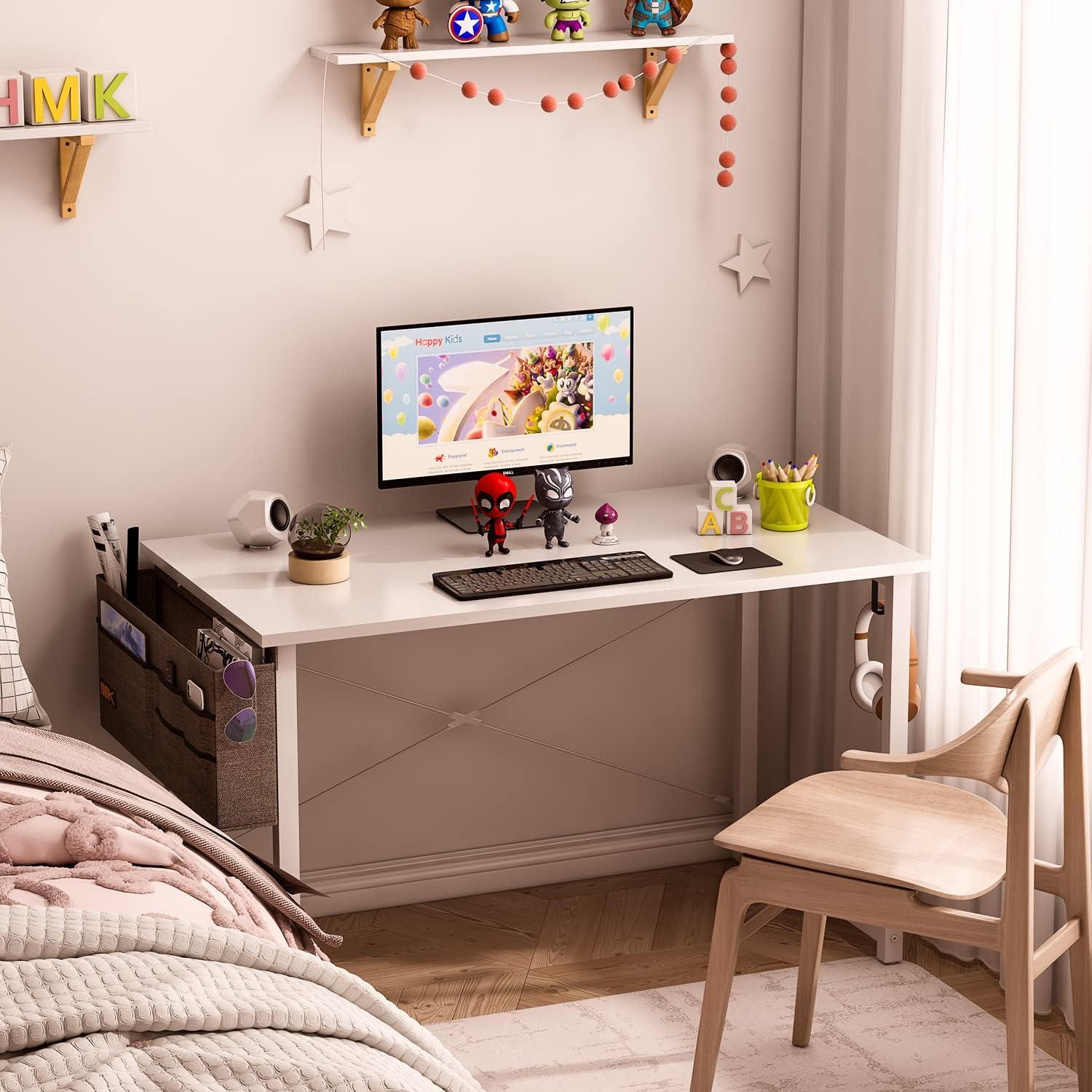 ODK Schreibtisch Weiß 120x50x74cm Bürotisch mit Aufbewahrungstasche