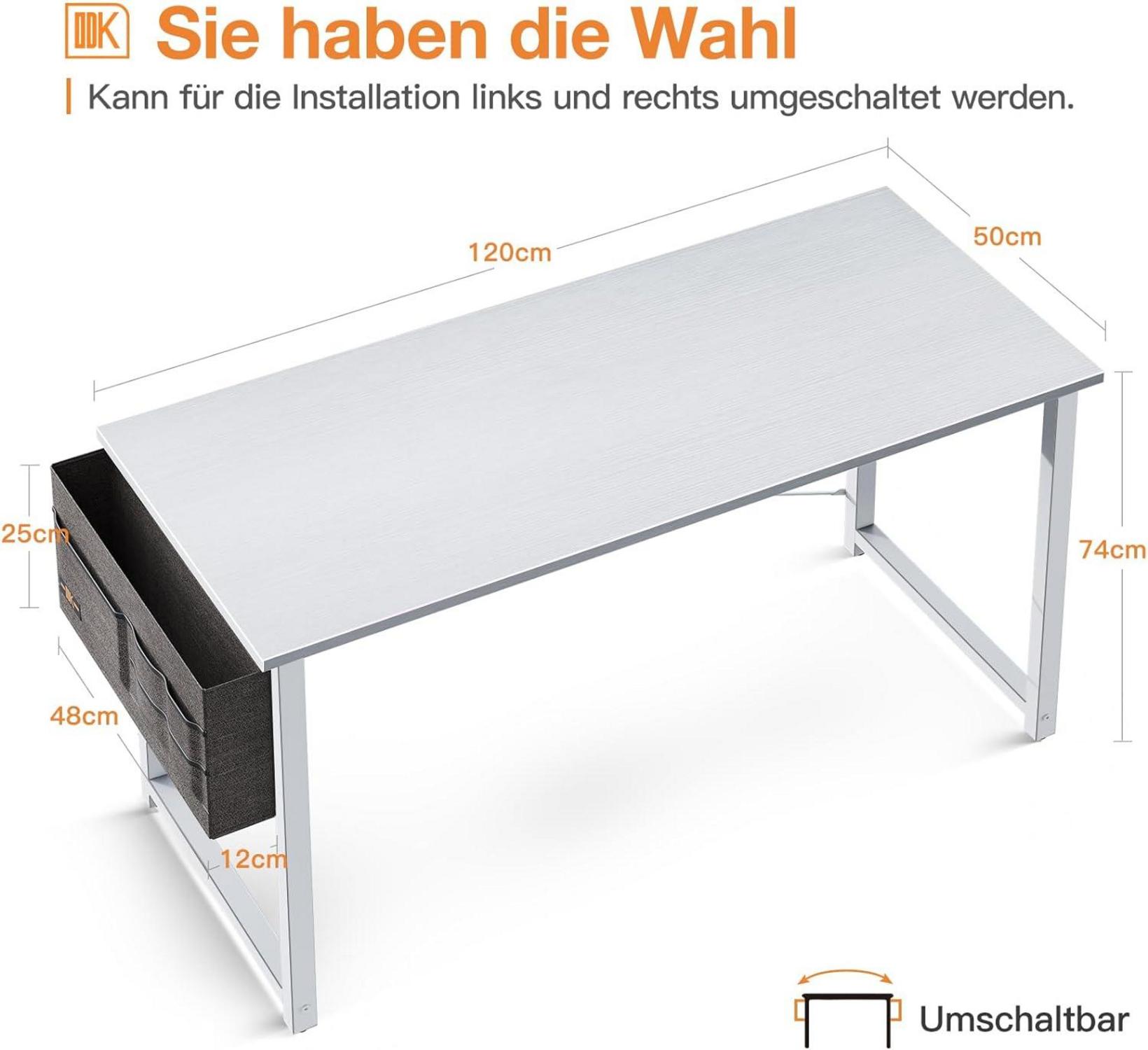ODK Schreibtisch Weiß 120x50x74cm Bürotisch mit Aufbewahrungstasche