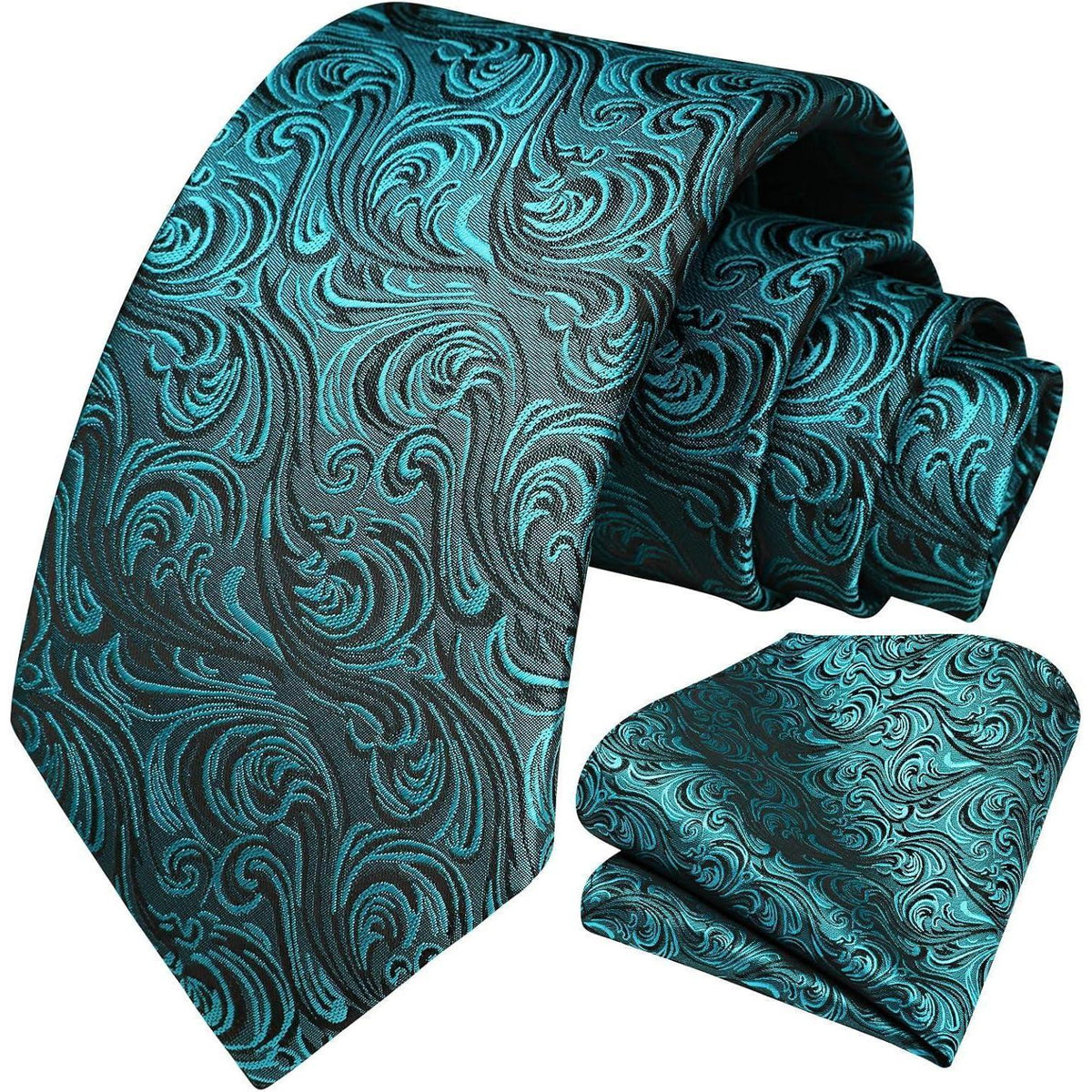 Herren Krawatte & Einstecktuch Set Paisley Seide Teal