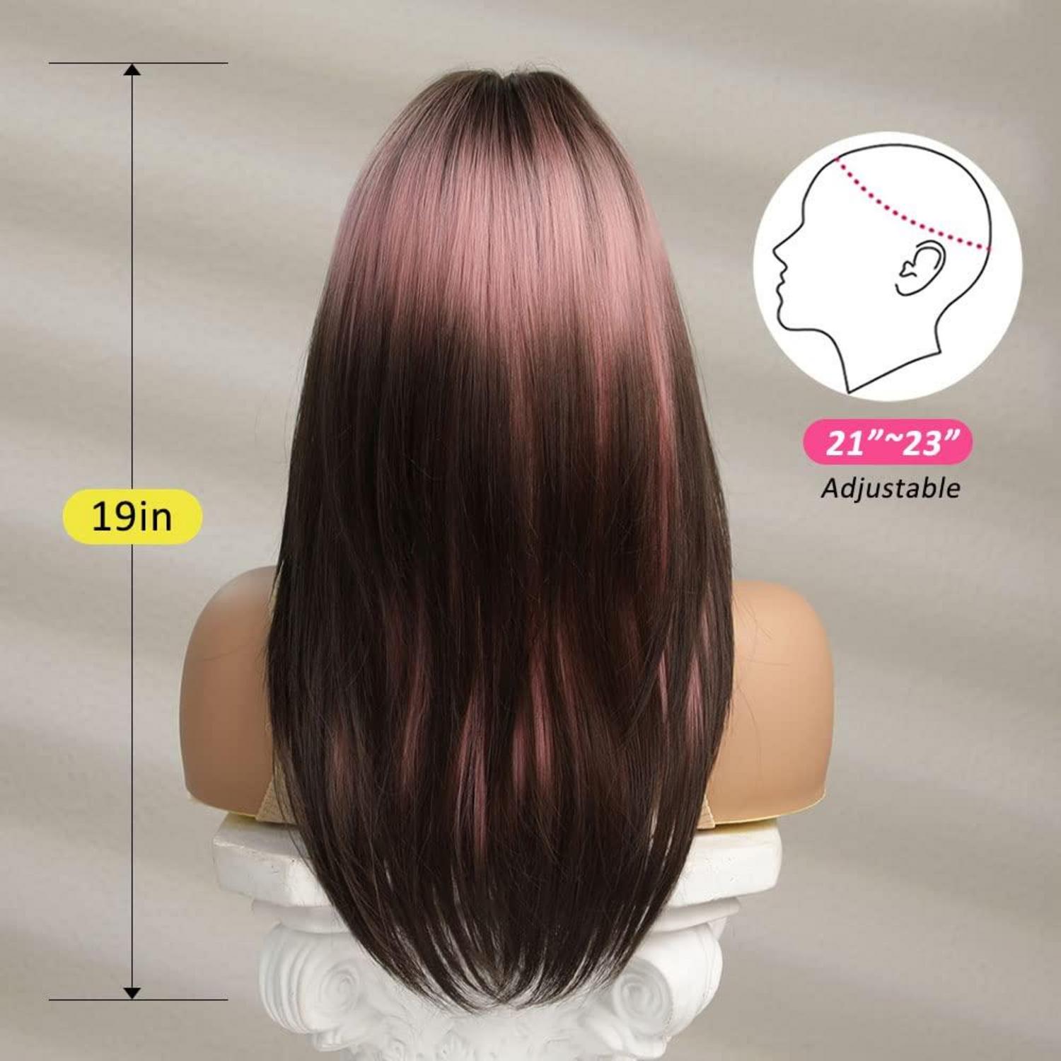 Rosa Braun Ombre Perücke mit Pony Synthetische Hitzebeständige Lange Perücke