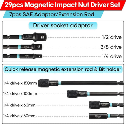 29-teiliges magnetisches Steckschlüsselset Cr-V-Stahl SAE metrisch mit