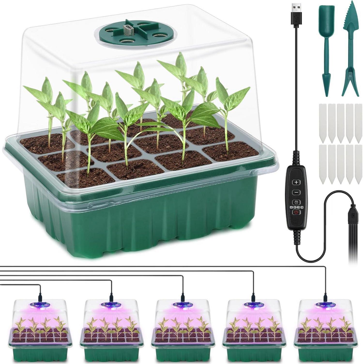 Mini Gewächshaus Anzuchtkasten Set mit LED Lichtern