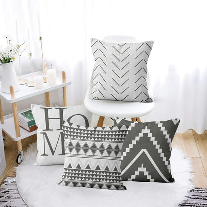 4er Set Kissenbezüge Grau Weiß 40x40 Boho Leinen Kissenhüllen