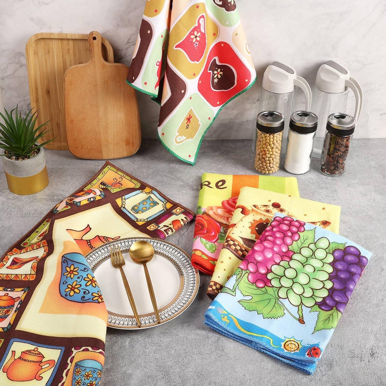5er-Set Küchentücher mit auffälligen Sprüchen & Weindesign, Mikrofaser