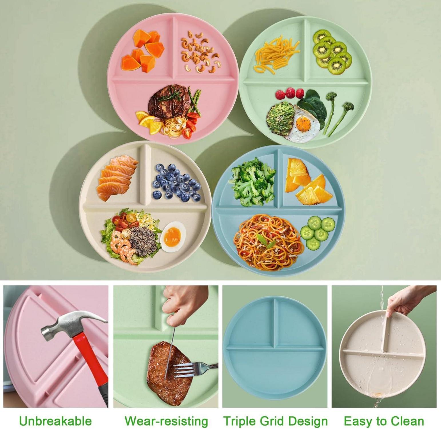 Geteilte Speiseteller Set 4er Pack unzerbrechlich Picknickteller