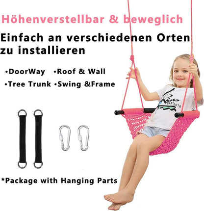 Kinderschaukel Outdoor Handgestrickter Bequem Atmungsaktiv Rosa