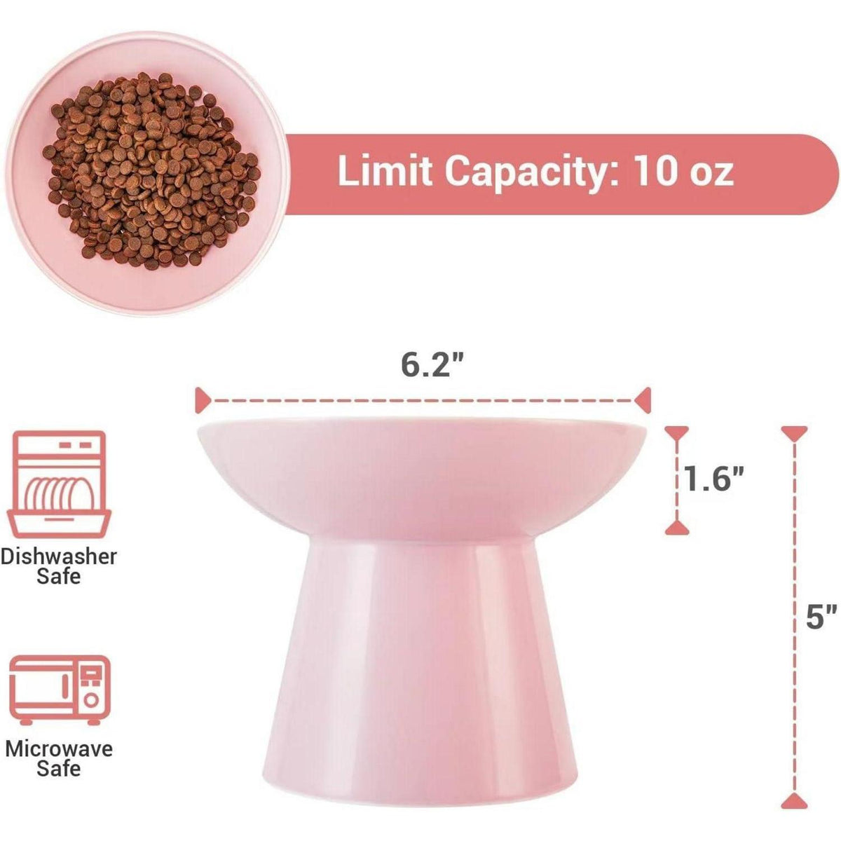 Keramischer Katzennapf erhöht – Rosa, extra breit