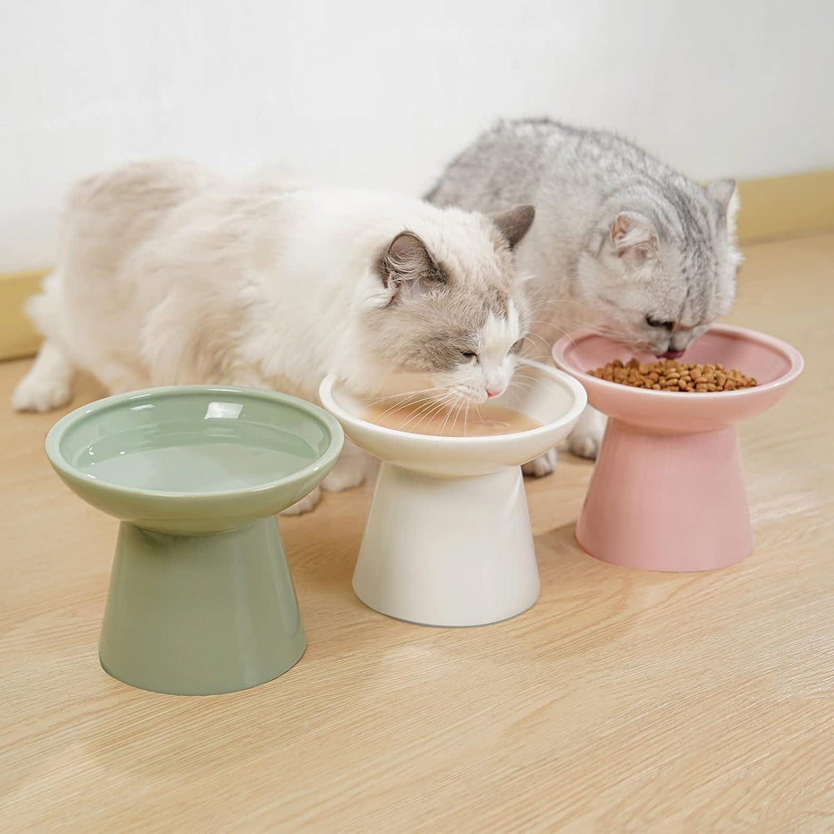 Keramischer Katzennapf erhöht – Rosa, extra breit