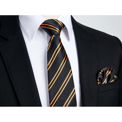 Enlision Krawattenset Herren mit Einstecktuch Check Streifen