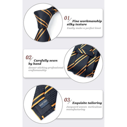 Enlision Krawattenset Herren mit Einstecktuch Check Streifen