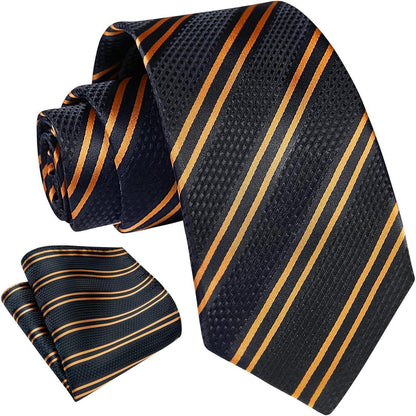 Enlision Krawattenset Herren mit Einstecktuch Check Streifen