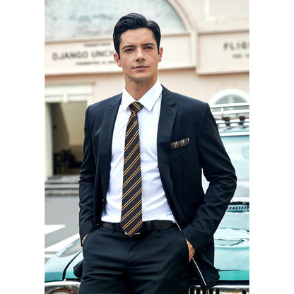 Enlision Krawattenset Herren mit Einstecktuch Check Streifen