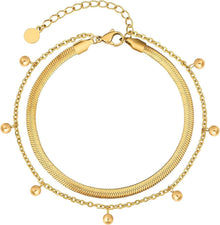 4mm Damen Fußkettchen mit Zirkonia, vergoldete Fischgrätkette