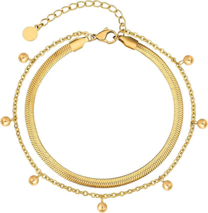 4mm Damen Fußkettchen mit Zirkonia, vergoldete Fischgrätkette