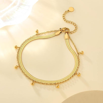 KRKC&CO Damen Fußkettchen mit bunten Zirkonia, vergoldete Fischgrätkette 4mm - Golden