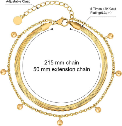 4mm Fußkettchen mit bunten Zirkonia, vergoldete Fischgrätkette - Golden