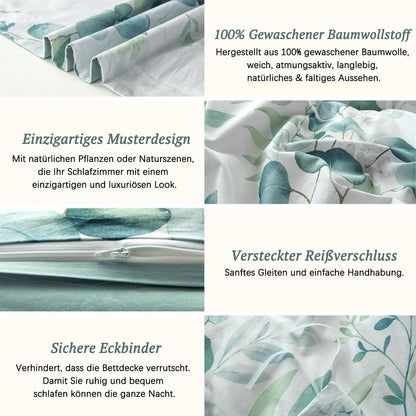 MILDLY Bettwäsche 200x200 Baumwolle Leinenartiger Griff 3tlg. Salbeigrün
