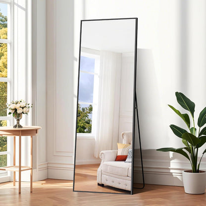 Ganzkörperspiegel 161x52cm Standspiegel mit Aluminiumrahmen Schwarz