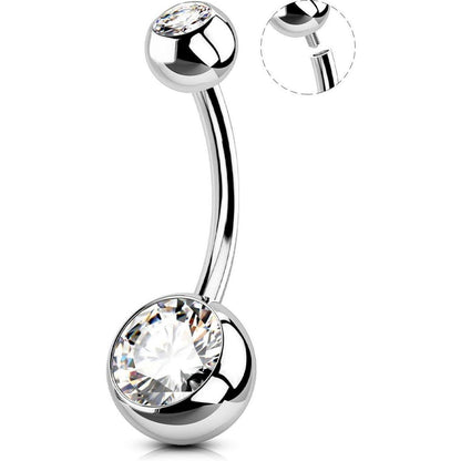 Bauchnabelpiercing Edelstahl extra lang mit Zirkonia 10-16mm