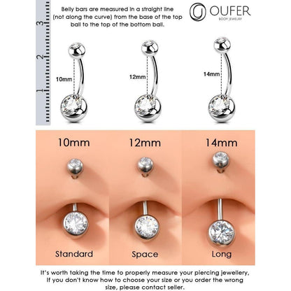 Bauchnabelpiercing Edelstahl extra lang mit Zirkonia 10-16mm