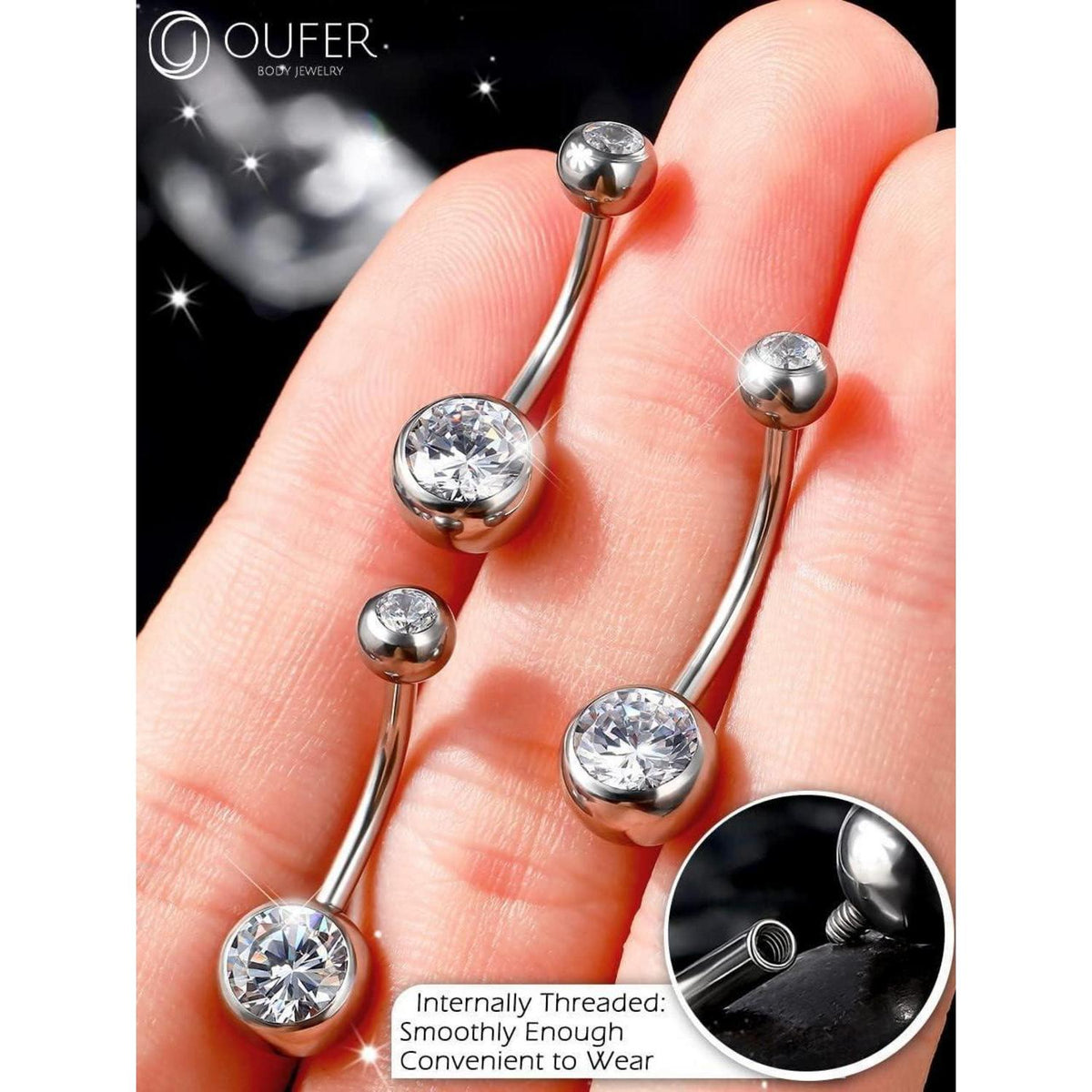 Bauchnabelpiercing Edelstahl extra lang mit Zirkonia 10-16mm