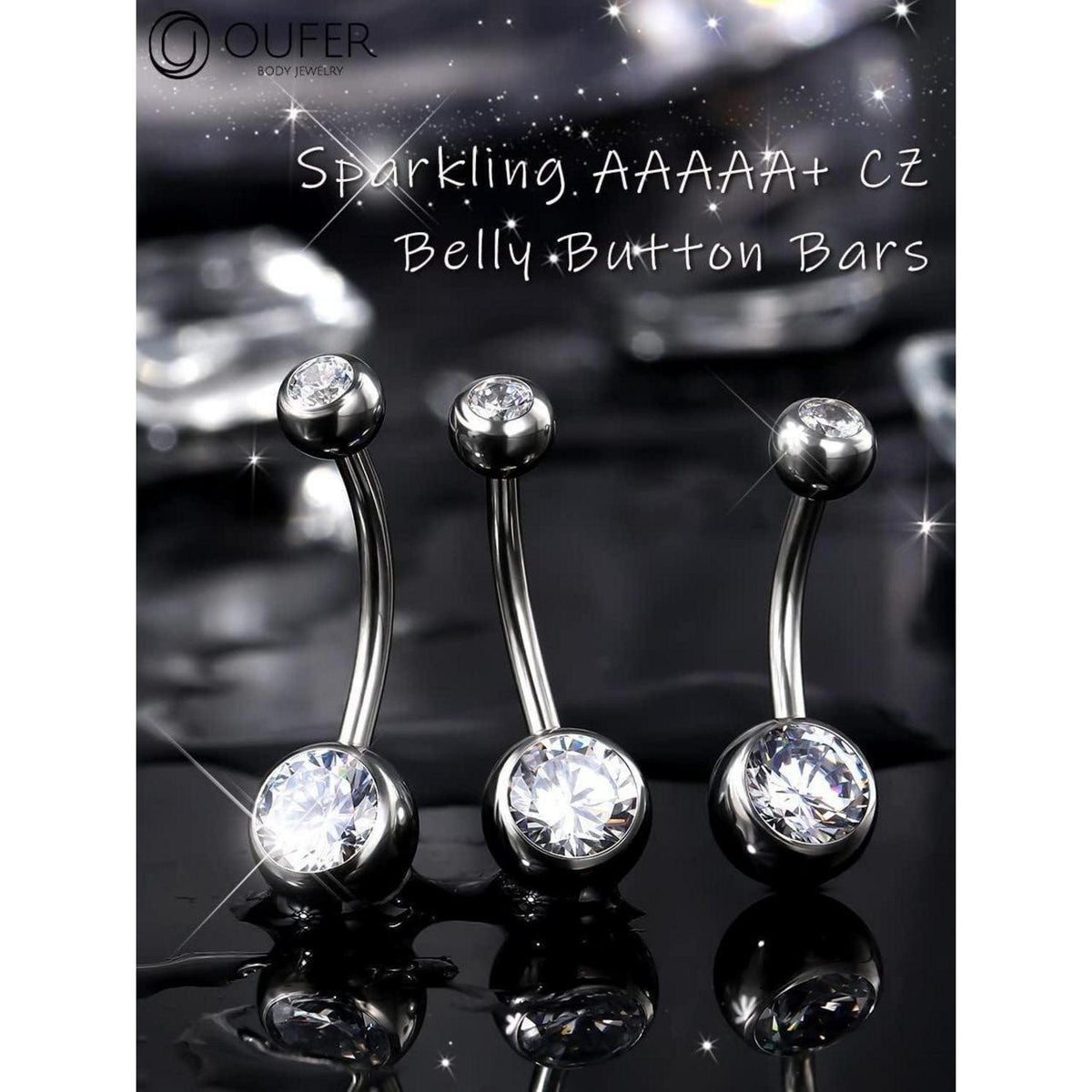 Bauchnabelpiercing Edelstahl extra lang mit Zirkonia 10-16mm