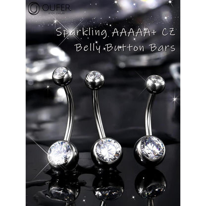 Bauchnabelpiercing Edelstahl extra lang mit Zirkonia 10-16mm