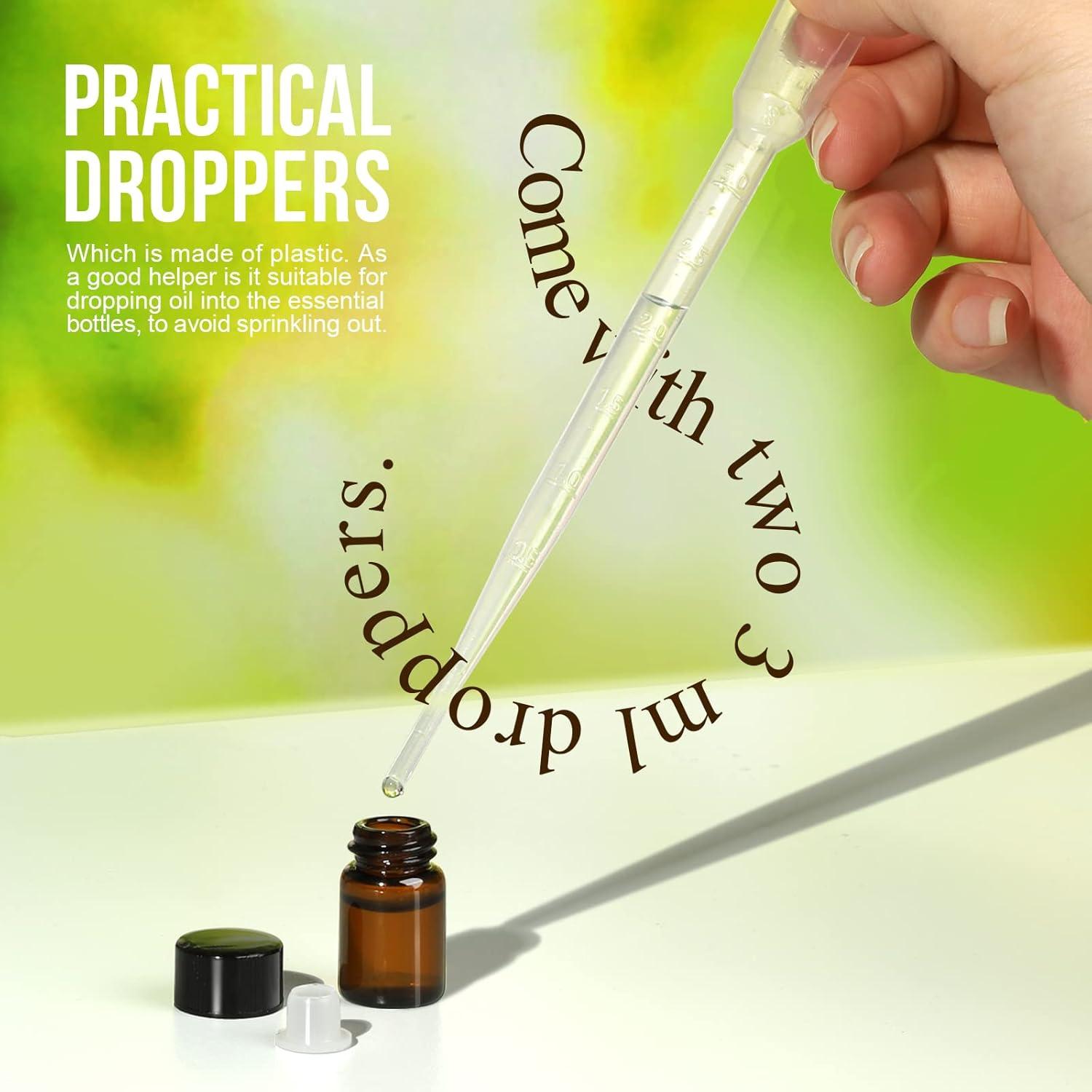 Braune 2ml Mini Glasflaschen mit Tropfer, Ätherische Öle, Aromatherapie, 25