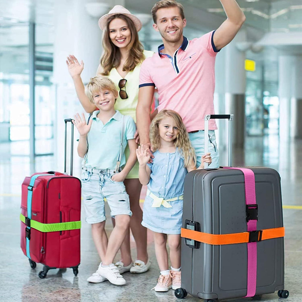 Koffergurte 4er Set mit Adressschild, verstellbar, 4 Farben