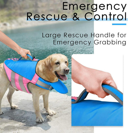 Einstellbare Hund Schwimmweste Rettungsweste Auftrieb Reflektierend Blaurosa XL