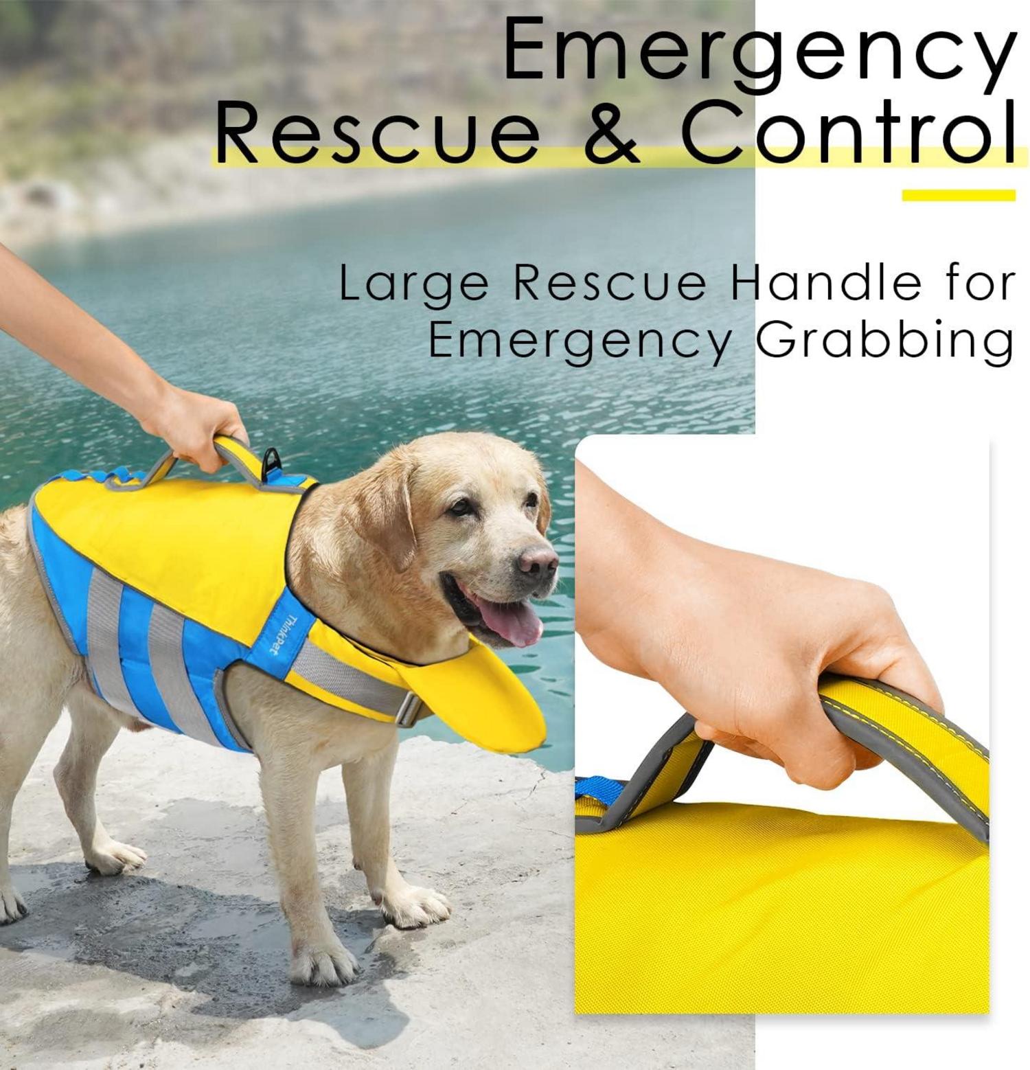 ThinkPet Hund Schwimmweste Einstellbar Rettungsweste Gelb Blau M