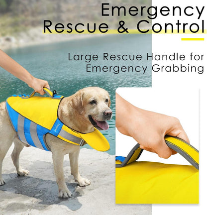 ThinkPet Hund Schwimmweste Einstellbar Rettungsweste Gelb Blau M