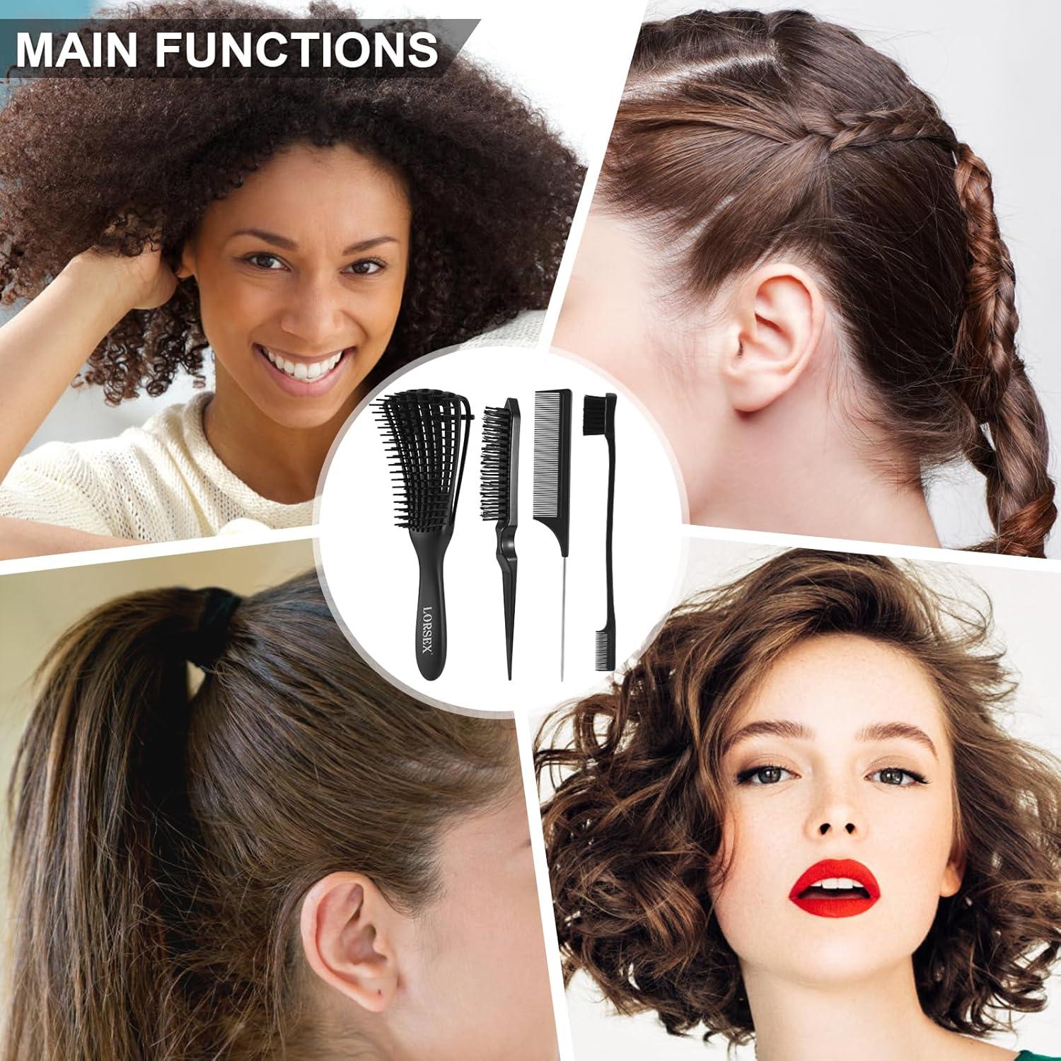 Haarbürste Entwirrbürste für Naturhaar Afro Lockiges Haar 3a-4c 3tlg
