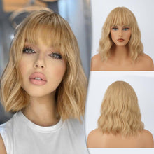 Kurze Blond Gewellte Bob Perücke mit Pony für Frauen