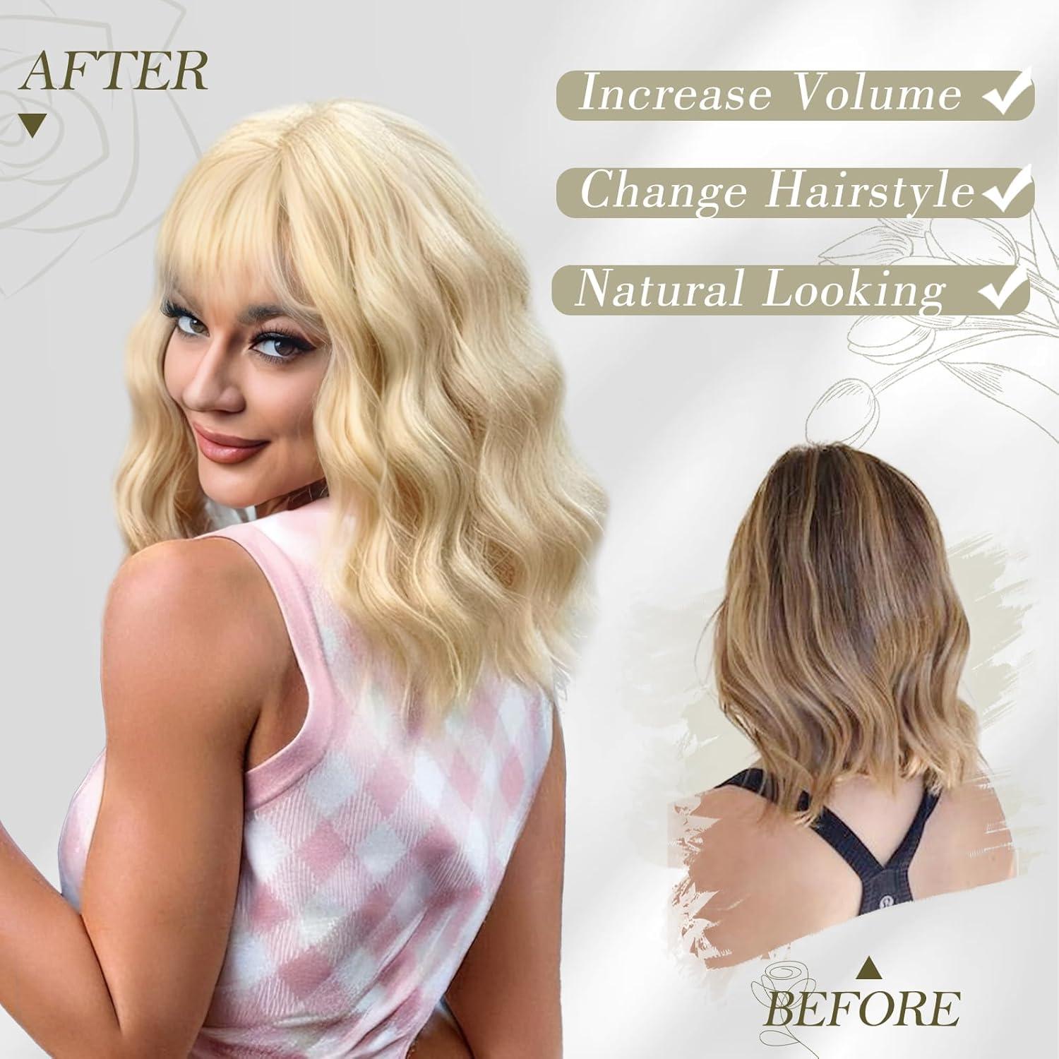 Kurze Bob Perücke mit Pony Blond Gemischt 35cm Lockige Synthetische Perücke
