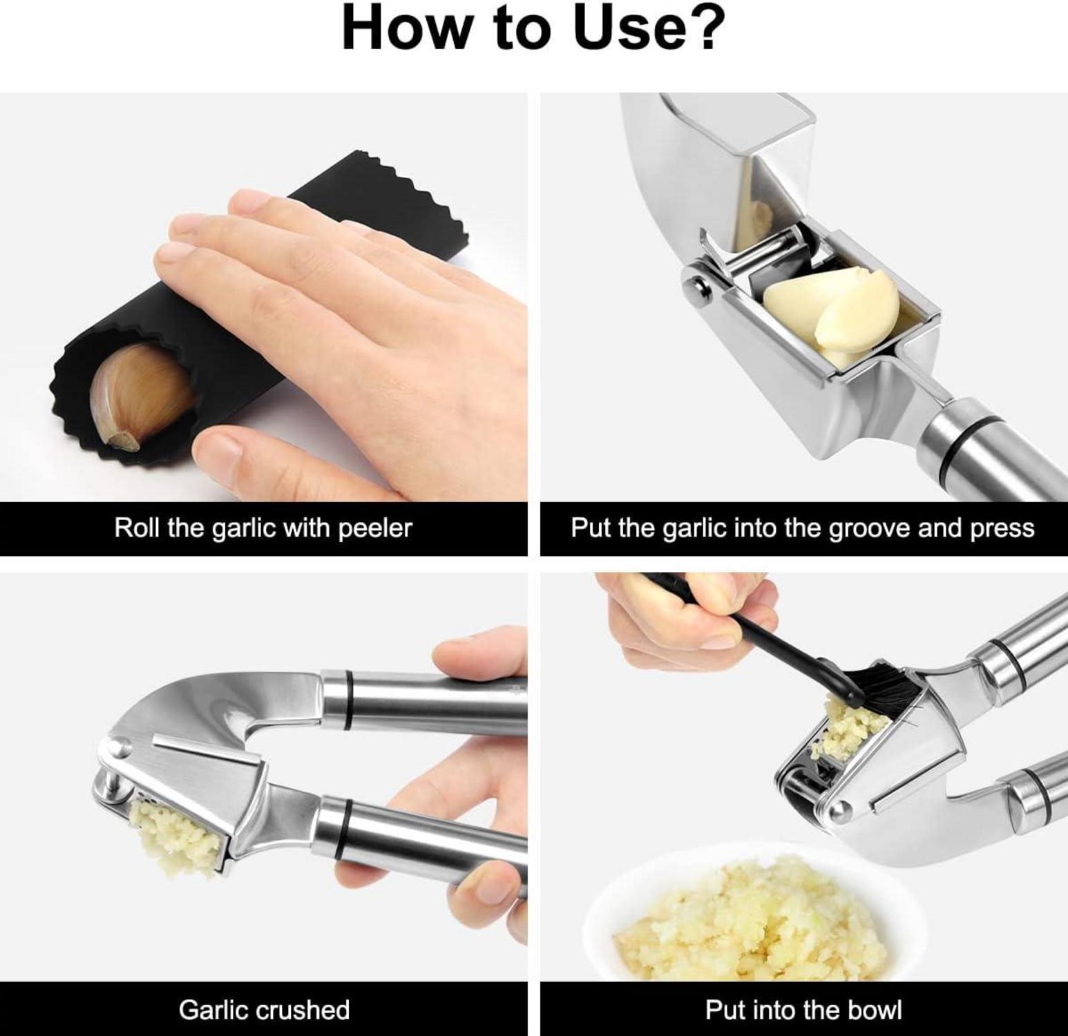 Knoblauchpresse Edelstahl Profi Premium Garlic Press Reinigungsbürsten - Stark & Strapazierfähig - Spülmaschinenfest