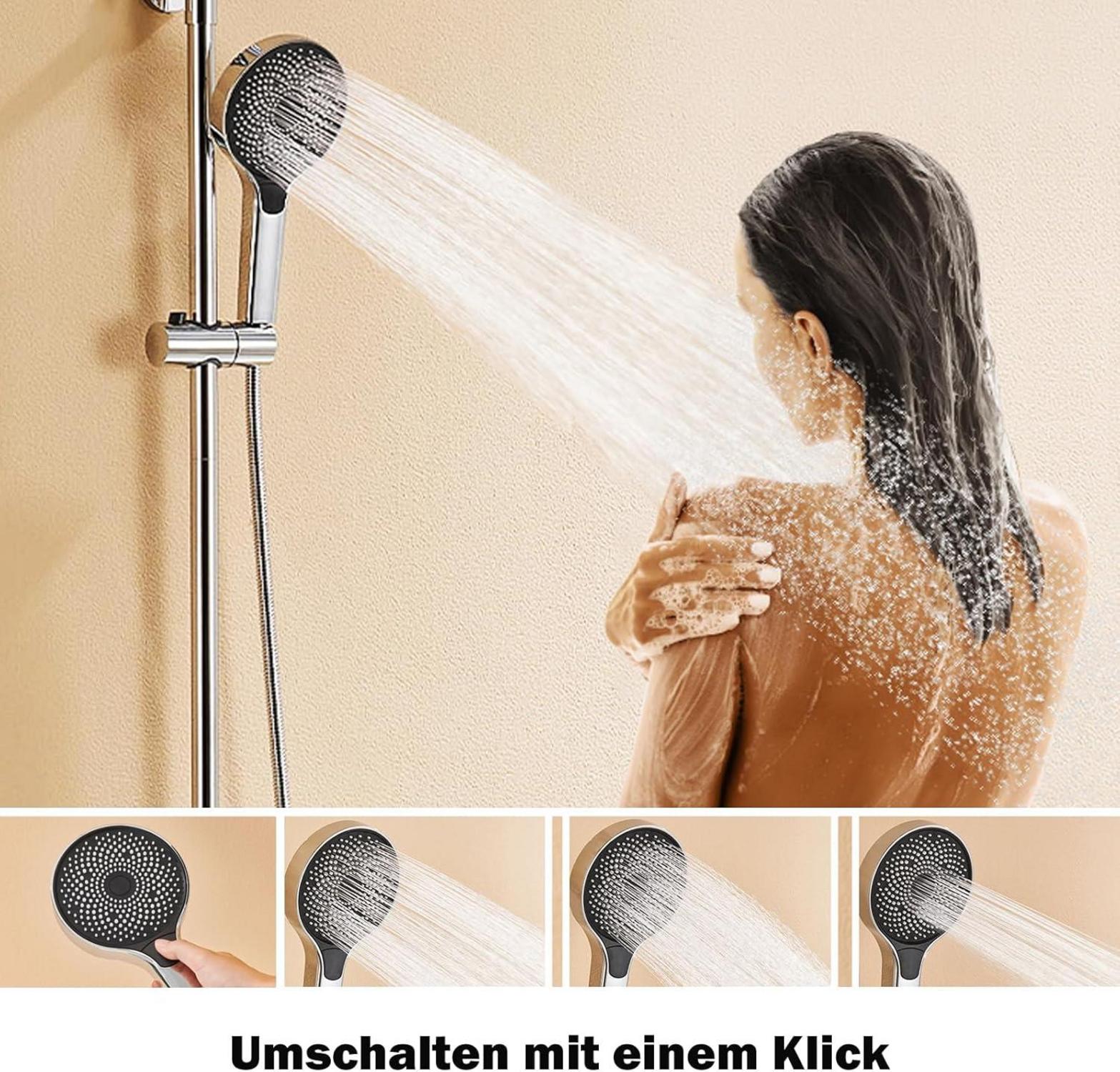 Moderne Regendusche mit Höhenverstellung, 3 Funktionen Handbrause