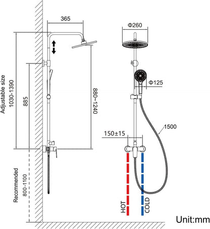 Duscharmatur Regendusche Höhenverstellbar Handbrause Chrom