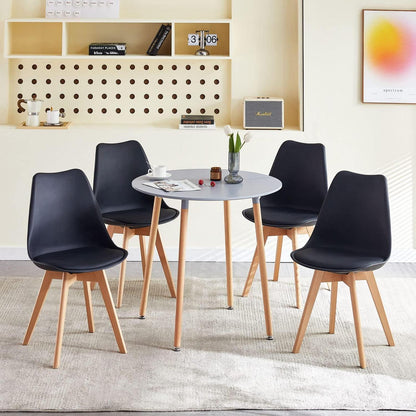 Essgruppe 5-teilig: Runder Tisch Grau & 4 Schwarze Stühle