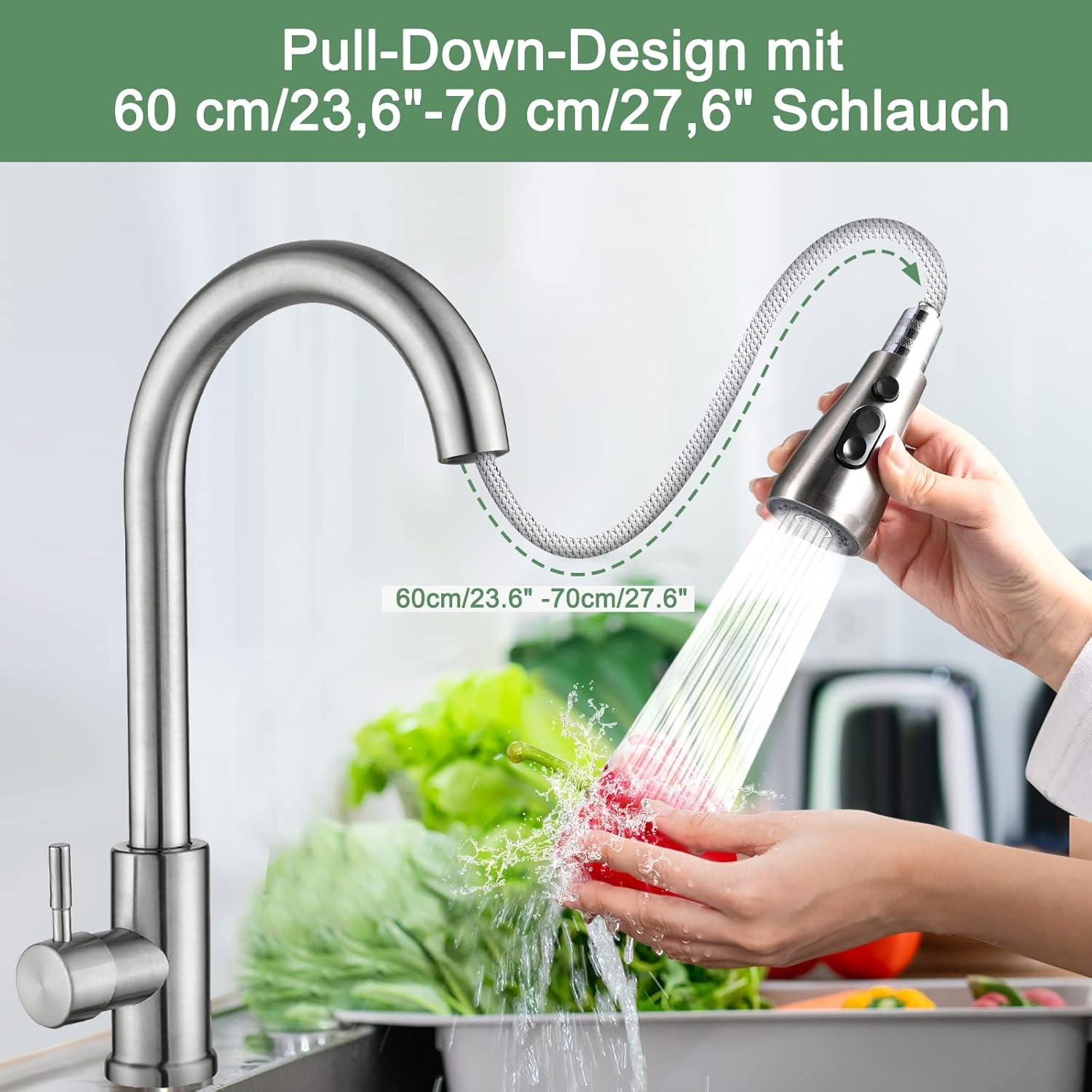 Wasserhahn Küche Ausziehbar 360° Drehbar Edelstahl