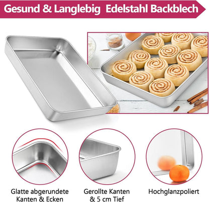 Homikit Edelstahl Backblech mit Luftdichtem Deckel 31,6x24,7x4,8cm